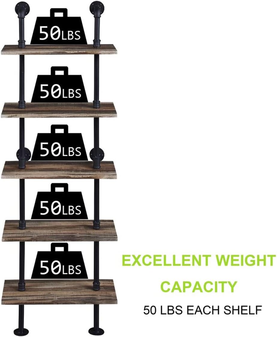 Rustic Industrial 5-Shelf Ladder Bookcase K309
