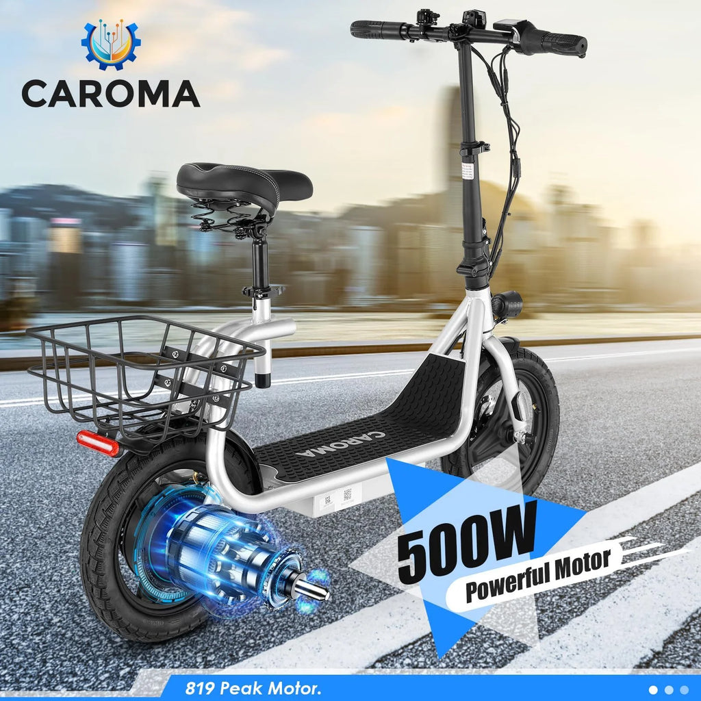 800W Adults Folding Electric Scooter with Removable Seat, Basket, 14" Tire, Silver B498