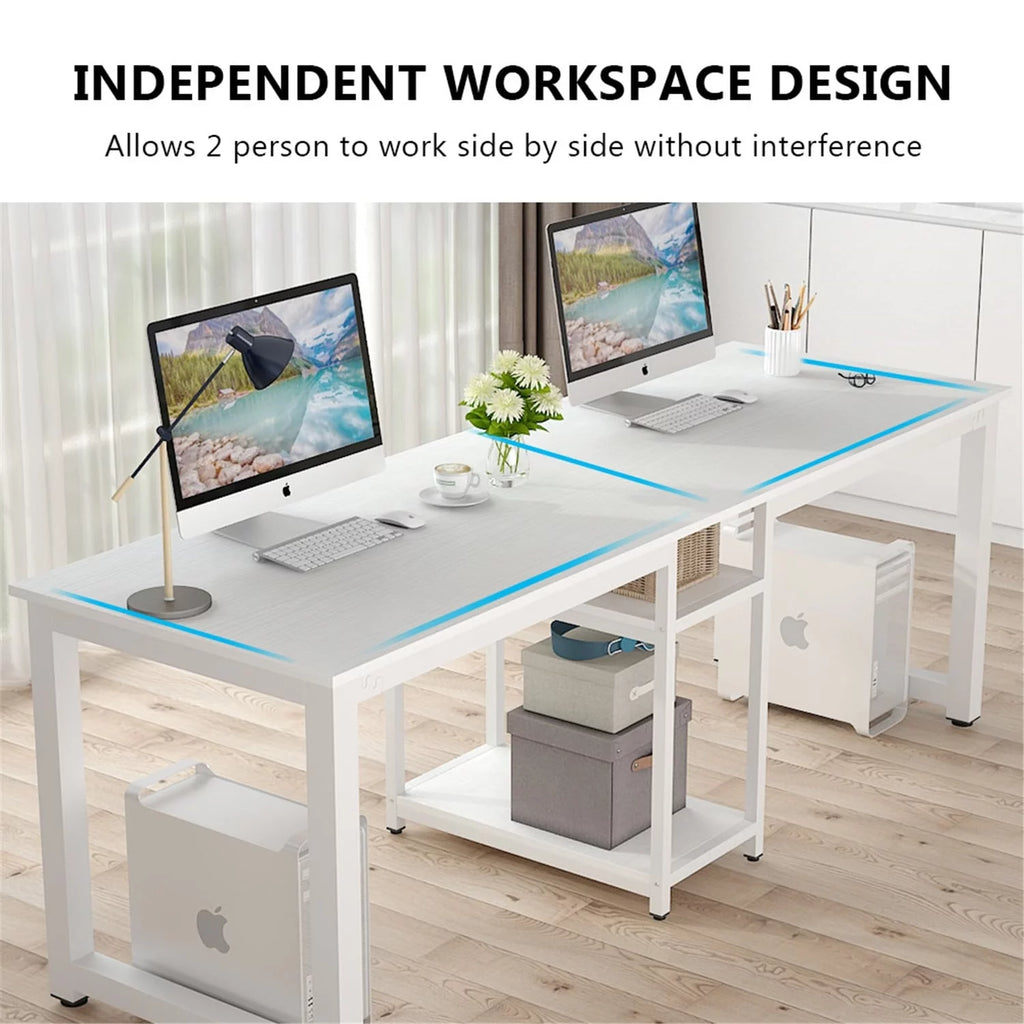 White 78 Inches Rectangle Computer Desk with Shelves C7867