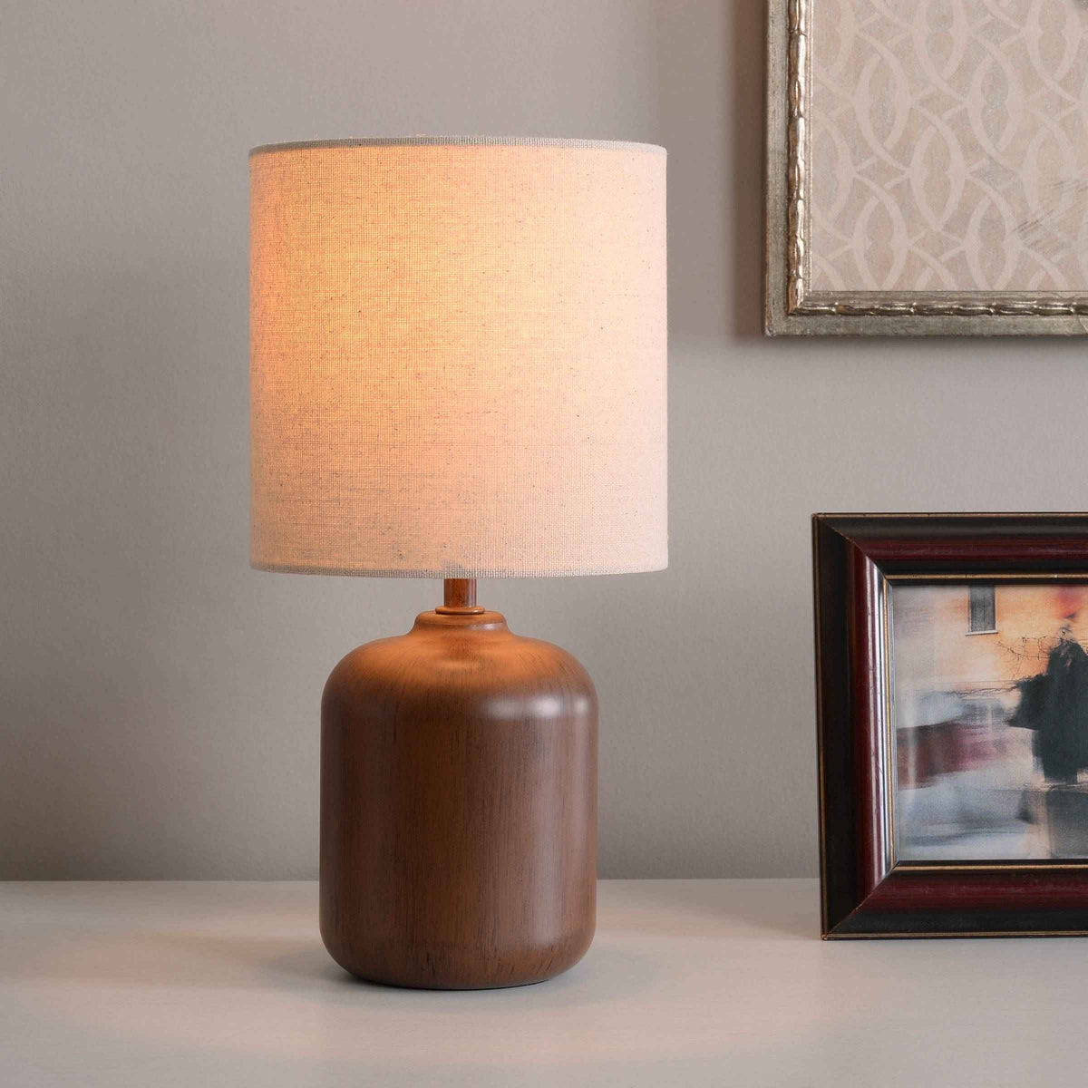 Mini Faux Wood Table Lamp with Shade S24652