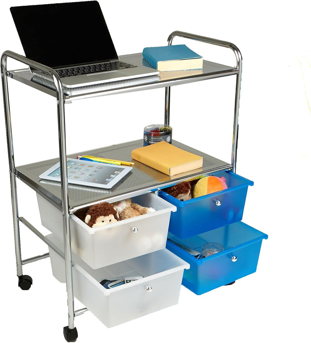 Silver 4 Drawer Rolling Utility Cart B858409