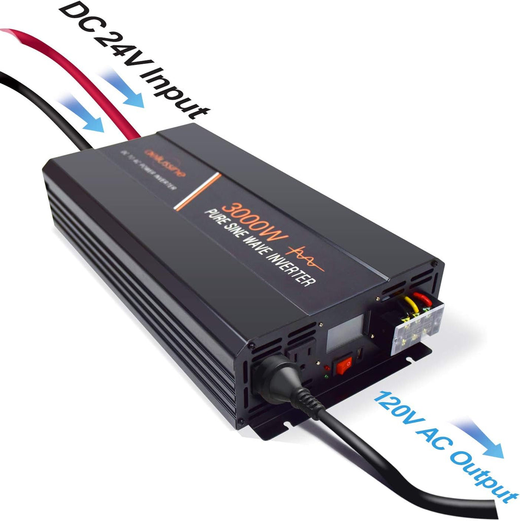 3000 Watt Pure Sine Wave Power Inverter 24 Volt DC to AC 110V 120V with LCD Display Remote Switch B593
