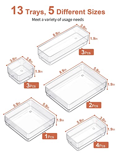 13-Piece Clear Drawer Organizer with Non-Slip Silicone Pads B40384