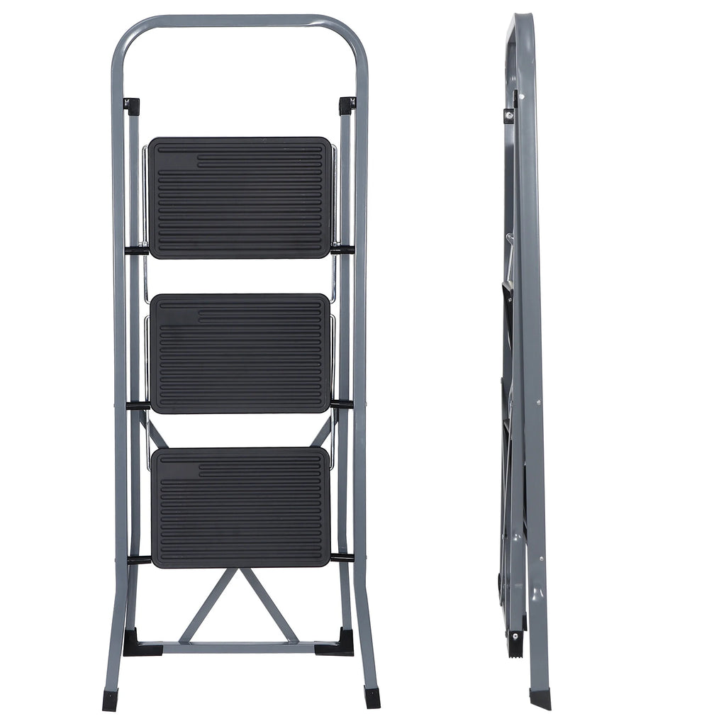 Folding 3-Step Steel Ladder with Handgrip I414
