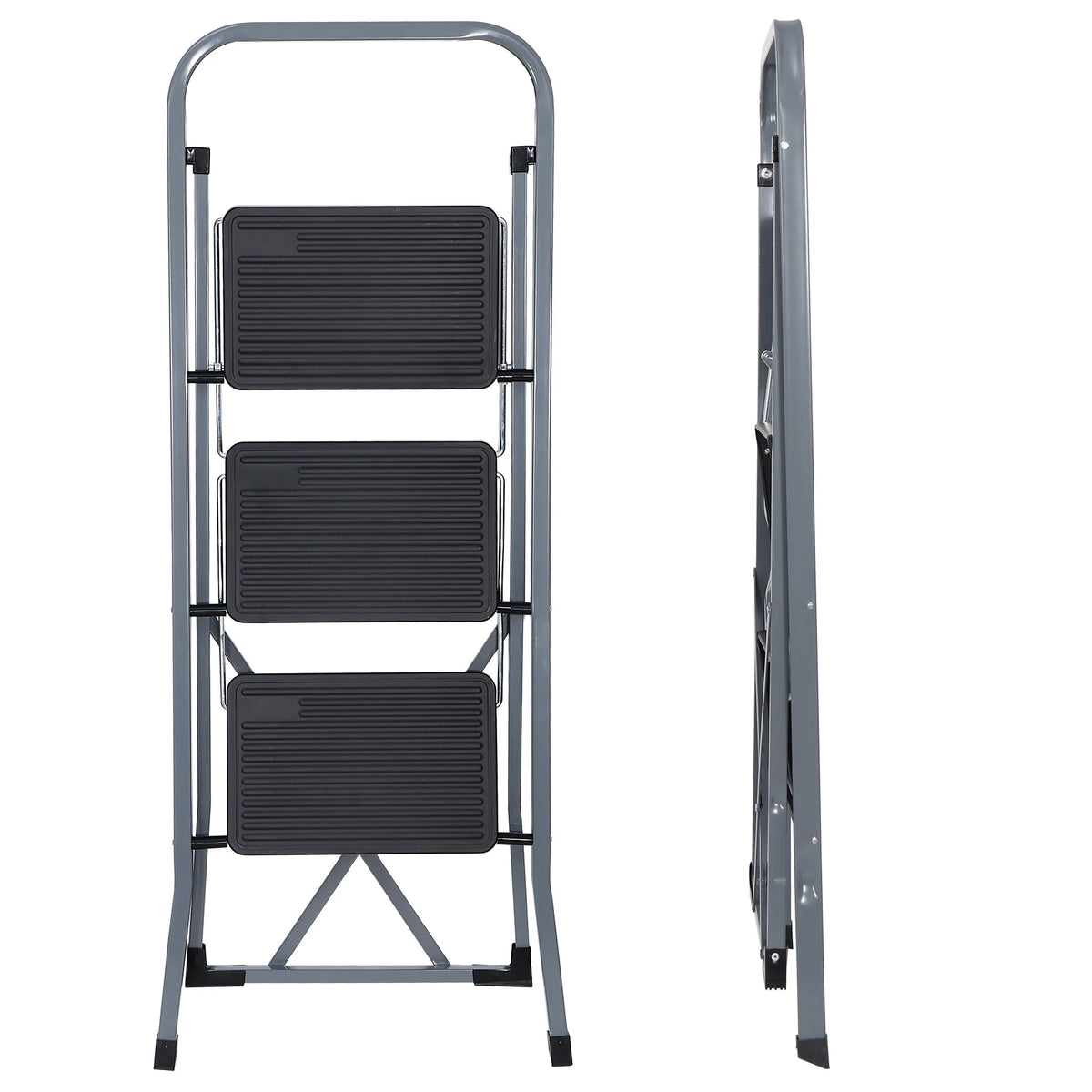 Folding 3-Step Steel Ladder with Handgrip I414