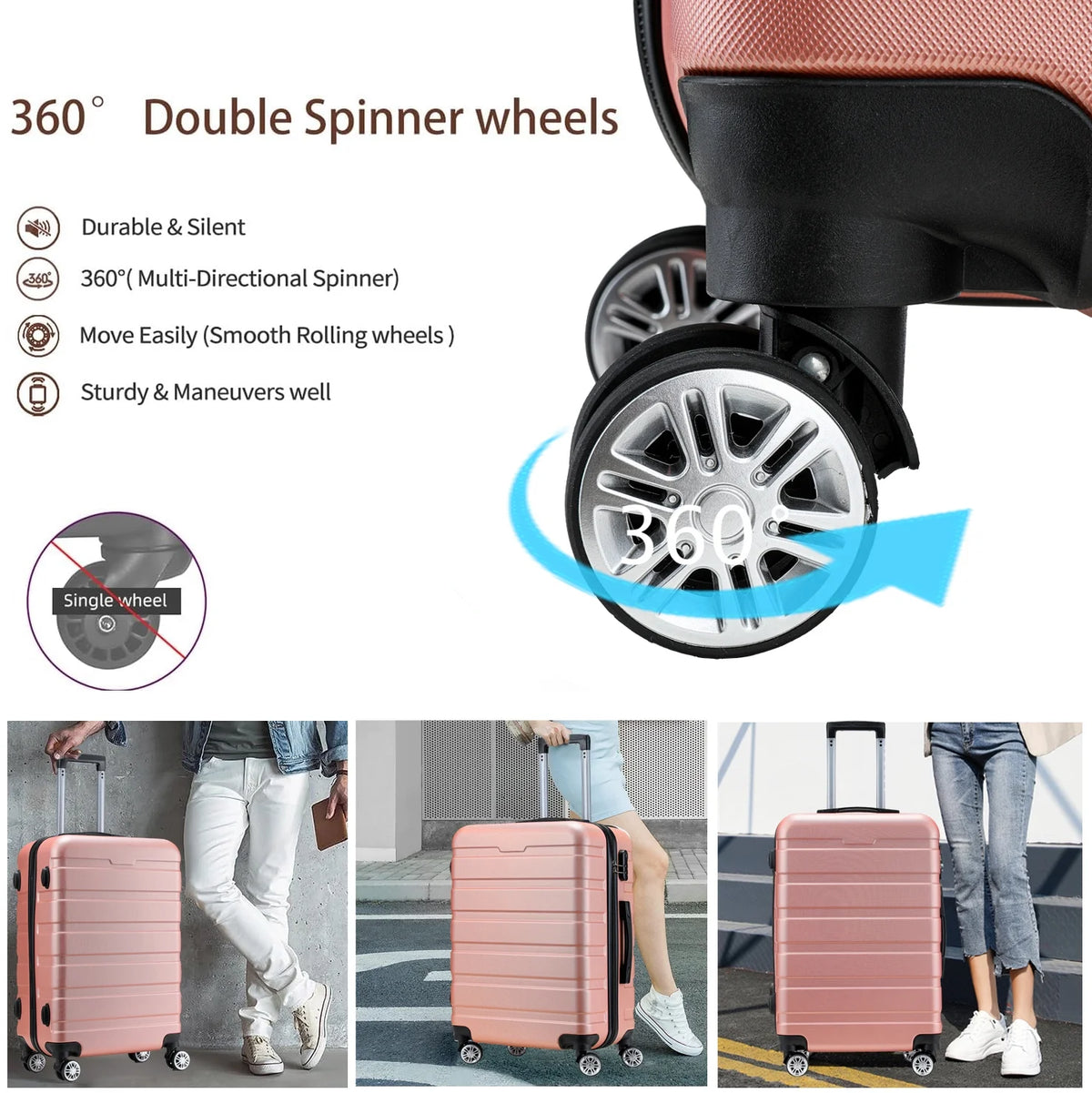 Hard Side Carry On Suitcase Set With Spinner Wheels TSA Lock Y843