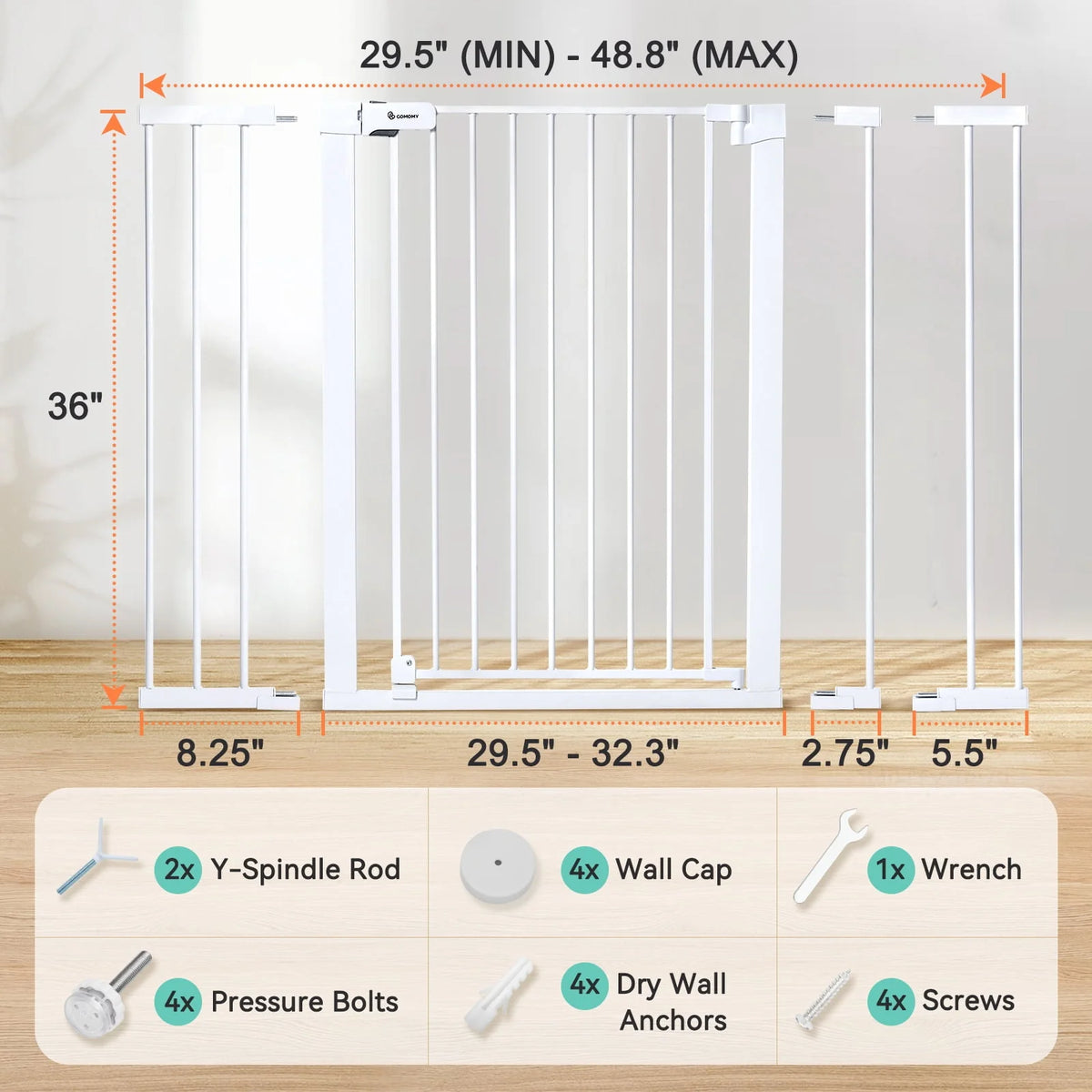 36'' Extra Tall 29.5-48.8'' Wide Baby Gate G58792