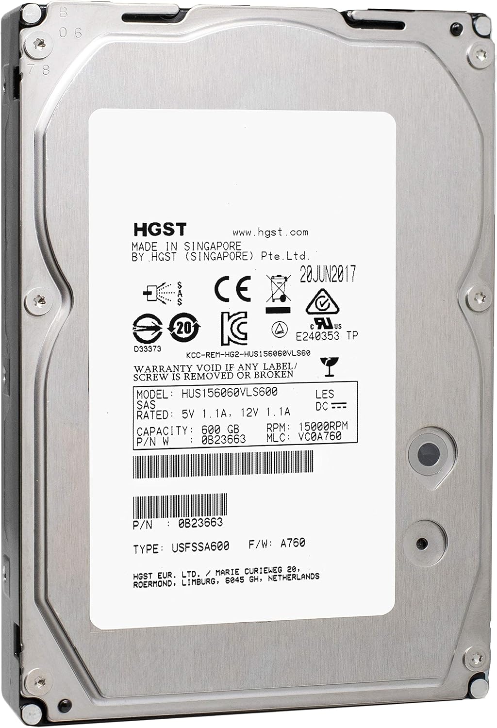 600GB 15K RPM SAS 6Gb/s 64MB Cache 3.5in LFF R26404