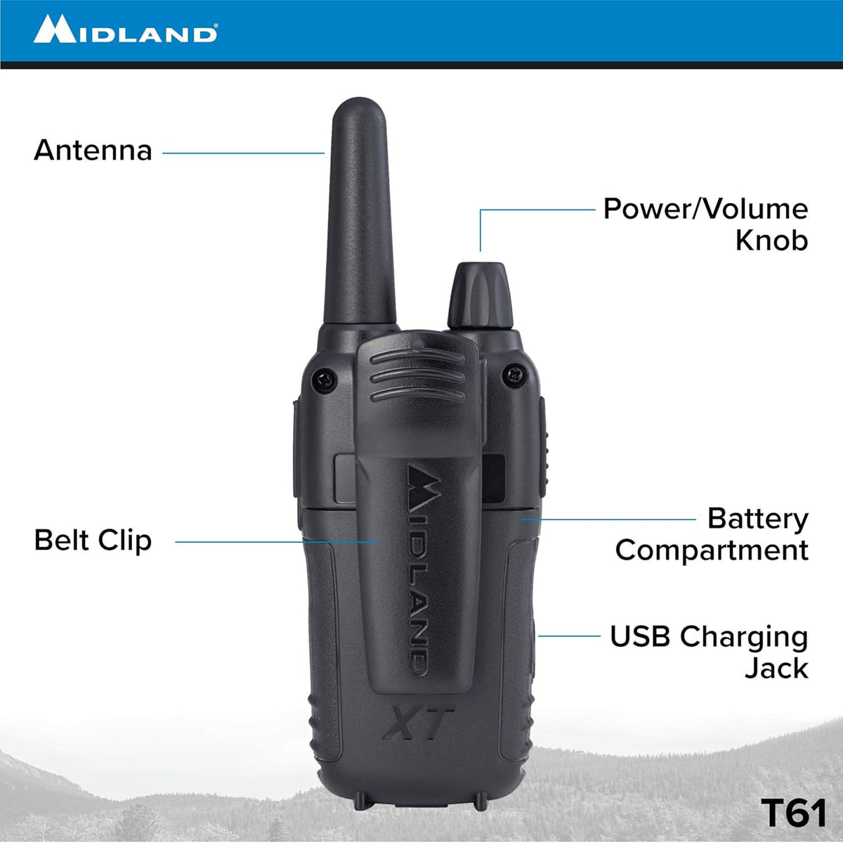 36 Channel FRS Two-Way Radio, 121 Privacy Codes, NOAA Weather Scan + Alert, Black/Yellow, 2-Pack D63218