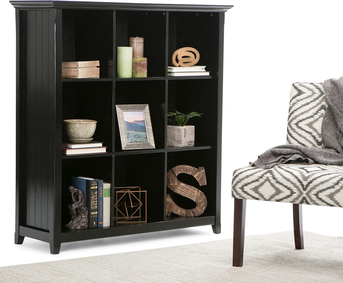 Black Solid Wood 9 Cube Bookcase with 9 Shelves L7853