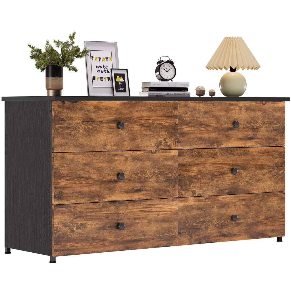 Brown 6 Drawer Wooden Dresser with Steel Frame Z4528