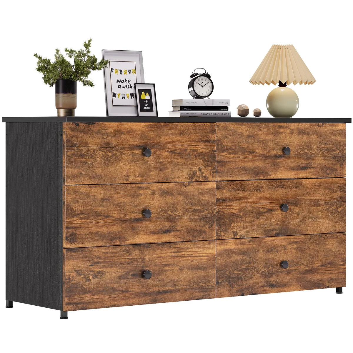 Brown 6 Drawer Wooden Dresser with Steel Frame Z4528