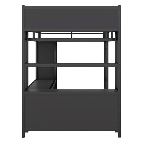 Full Size White Metal Loft Bed with L Shaped Desk and Wardrobe X681494