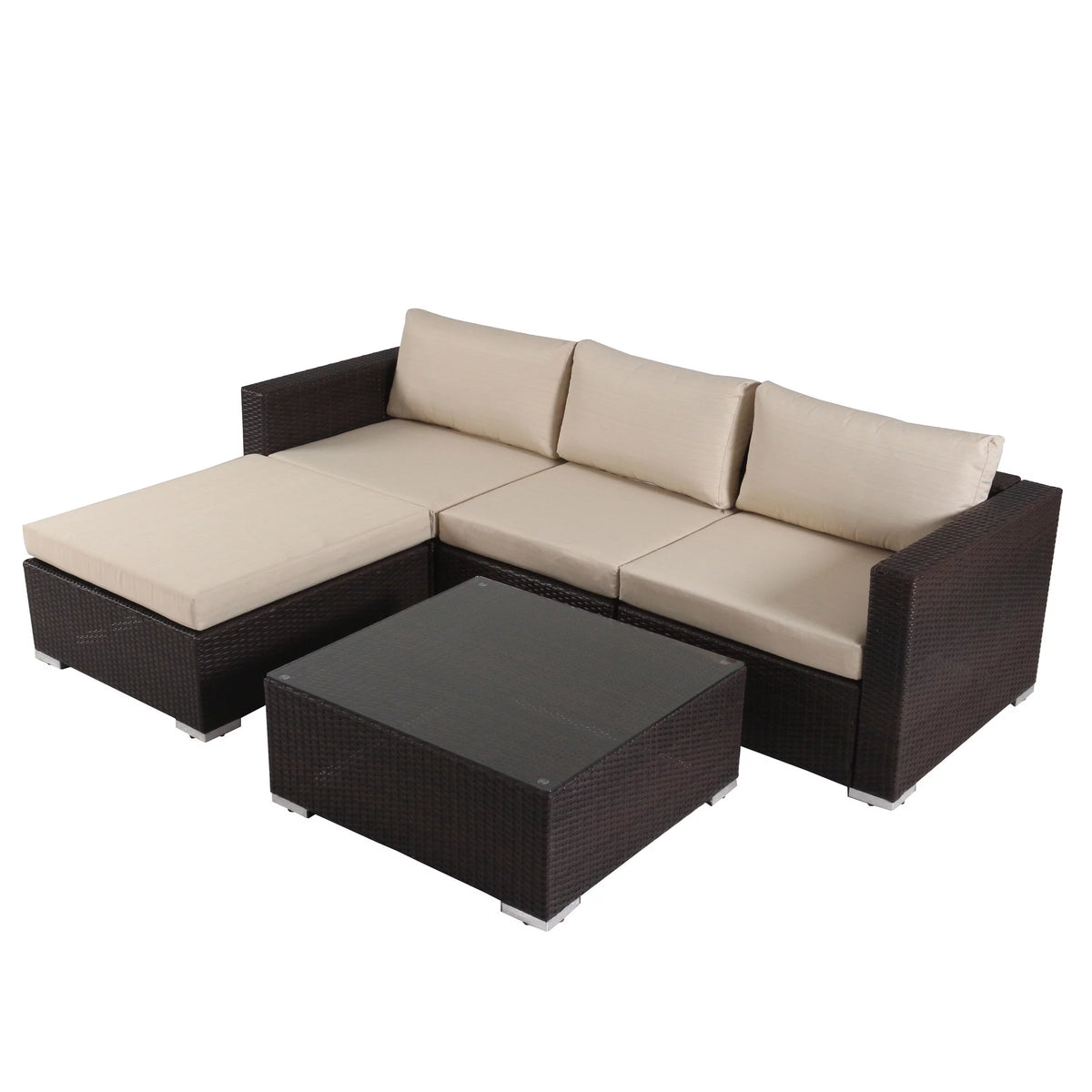 5 Piece Wicker Sectional Sofa Set with Cushions S464
