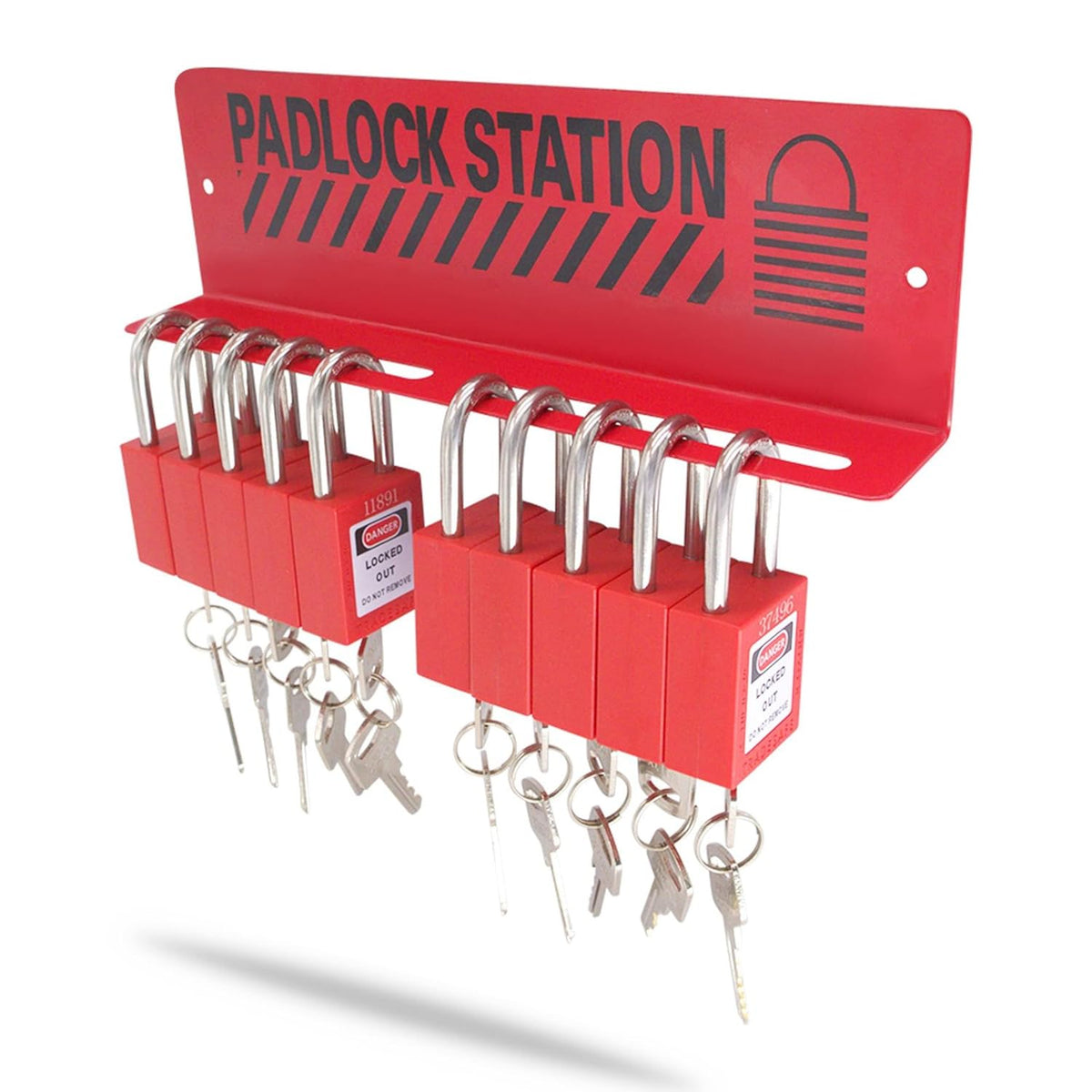 Lockout Tagout Station with 10 Padlocks, Carbon Steel Body, Pack of 2 R349