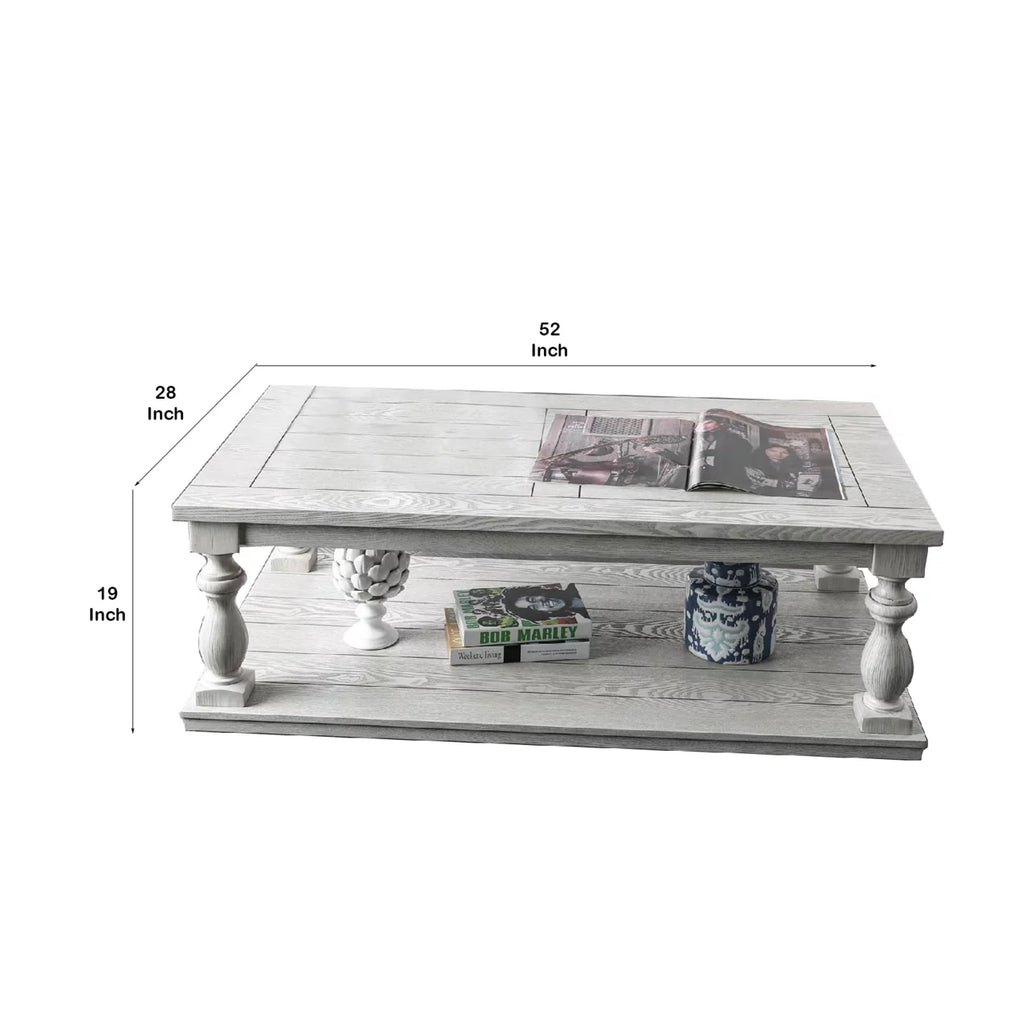 Antique White Plank Top Coffee Table with Open Shelf Q59691