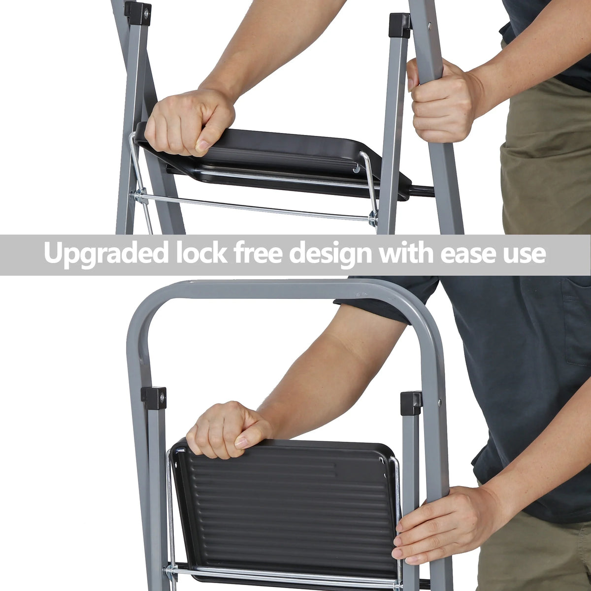 Folding 3-Step Steel Ladder with Handgrip I414