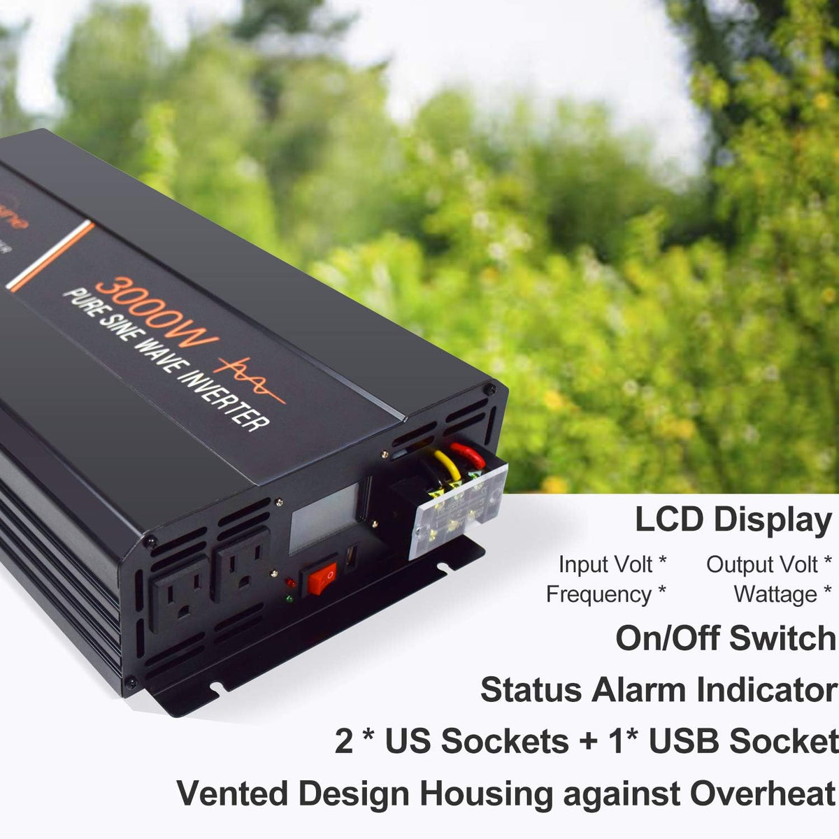 3000 Watt Pure Sine Wave Power Inverter 24 Volt DC to AC 110V 120V with LCD Display Remote Switch B593