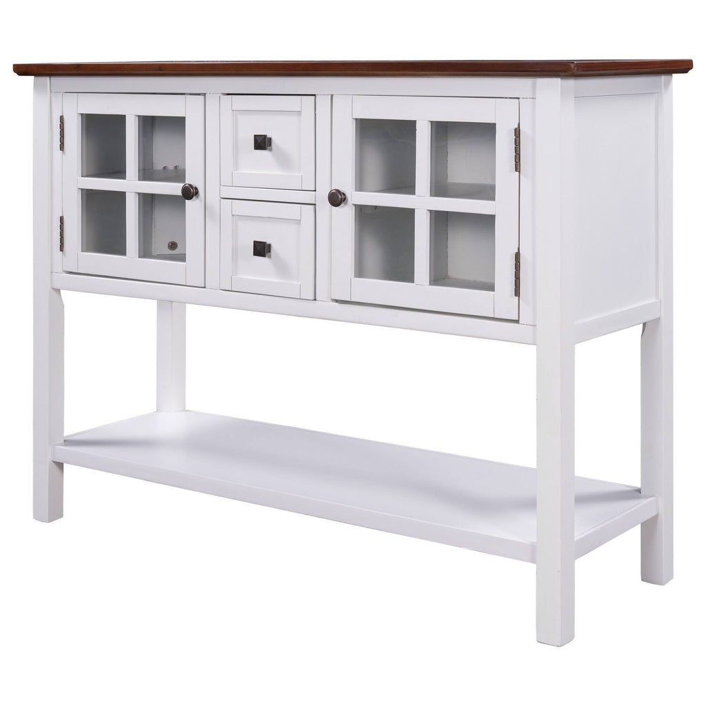 Modern Console Table with 2 Drawer, Cabinet, Shelf, White and Brown Wood A204