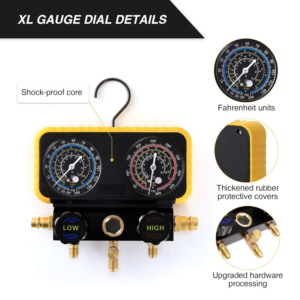 AC Manifold Gauge Set for R134a R12 R22 R502 Refrigerants with 5' Hose W256
