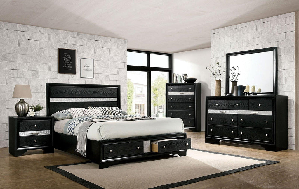 Black Solid Wood Queen Bedroom Set 6pcs O503