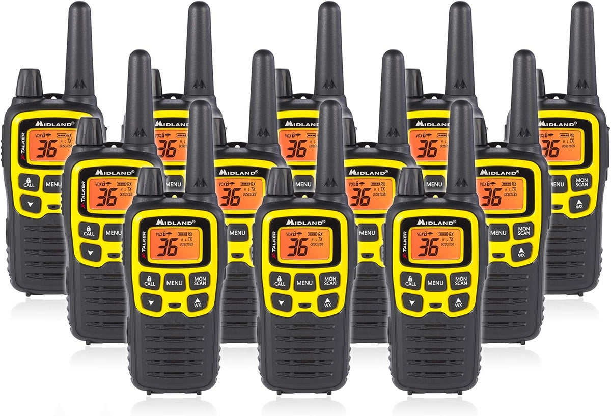 36 Channel FRS Two-Way Radio, 121 Privacy Codes, NOAA Weather Scan + Alert, Black/Yellow, 2-Pack D63218