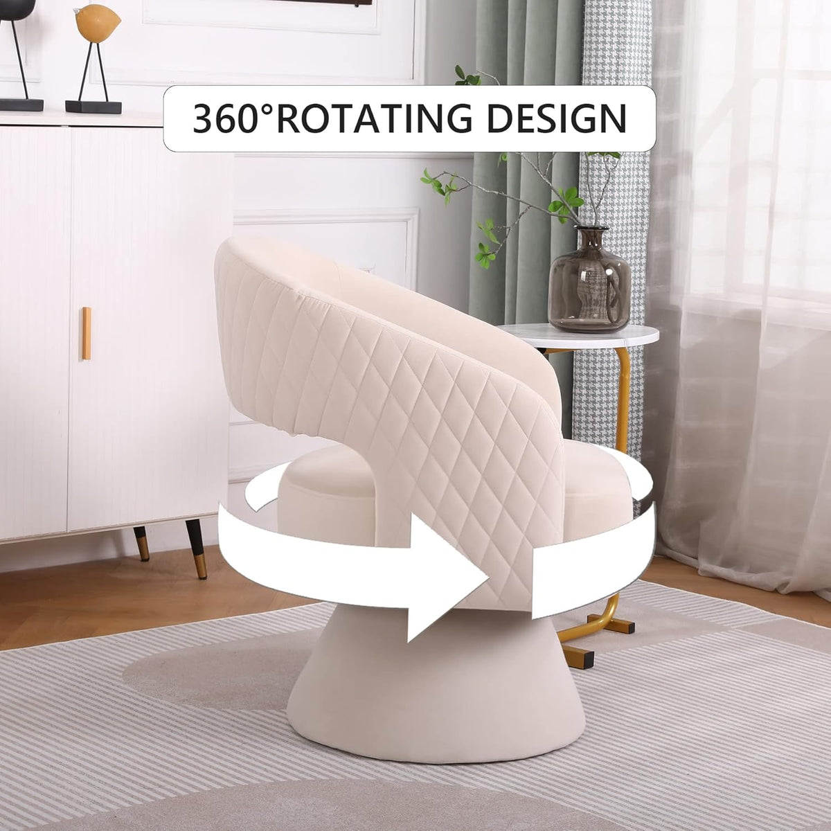 Beige Velvet Swivel Barrel Chair Set of 2 M912
