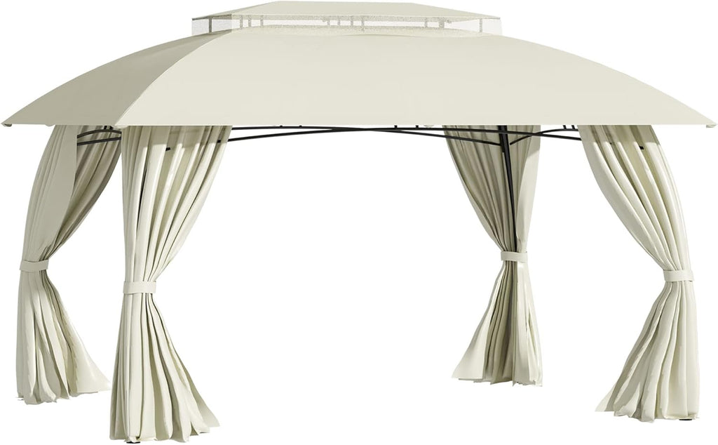 Beige Steel Frame Patio Gazebo with Sidewalls E857