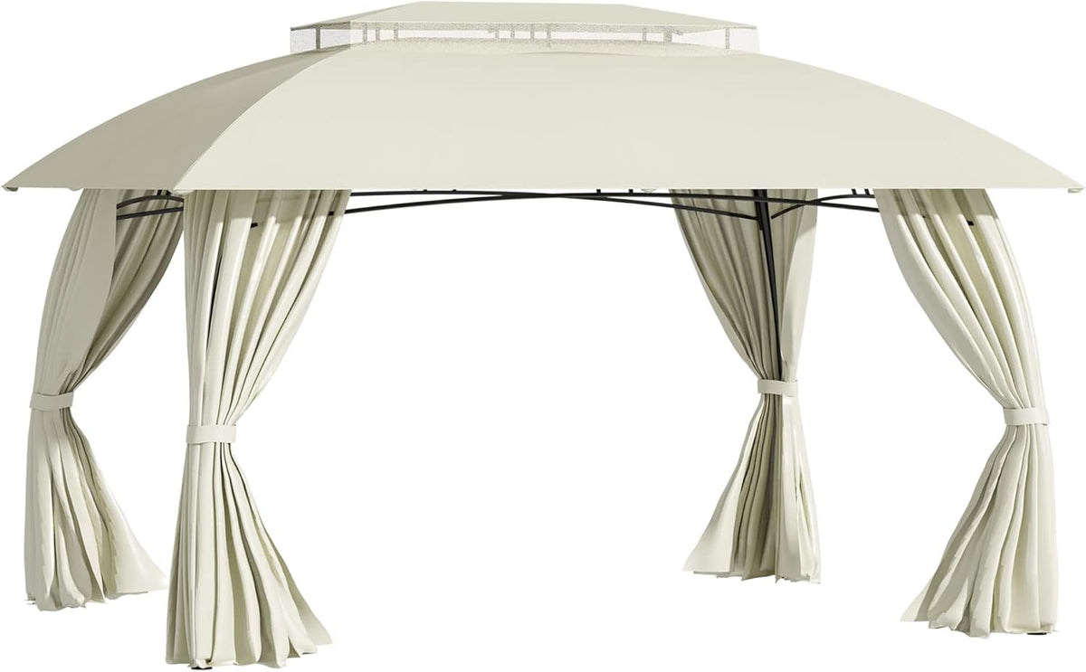 Beige Steel Frame Patio Gazebo with Sidewalls E857