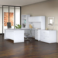 72W X 36D U Shaped Desk With Hutch, Bookcase And File Cabinets In White T6043