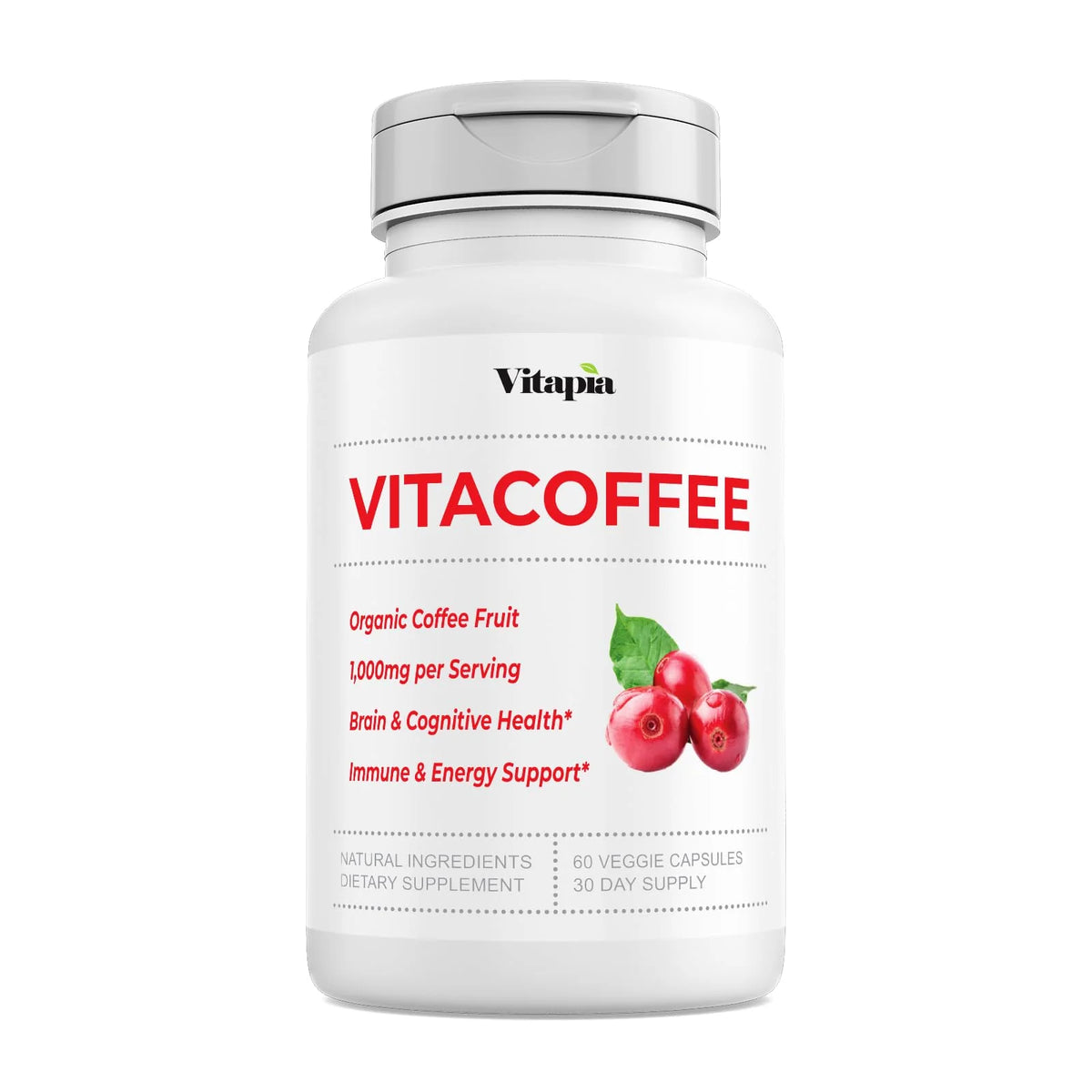 60 Veggie Capsules Caffeine Pills with Coffee Fruit, Vitamin C, Vitamin D, Zinc Gluconate K170