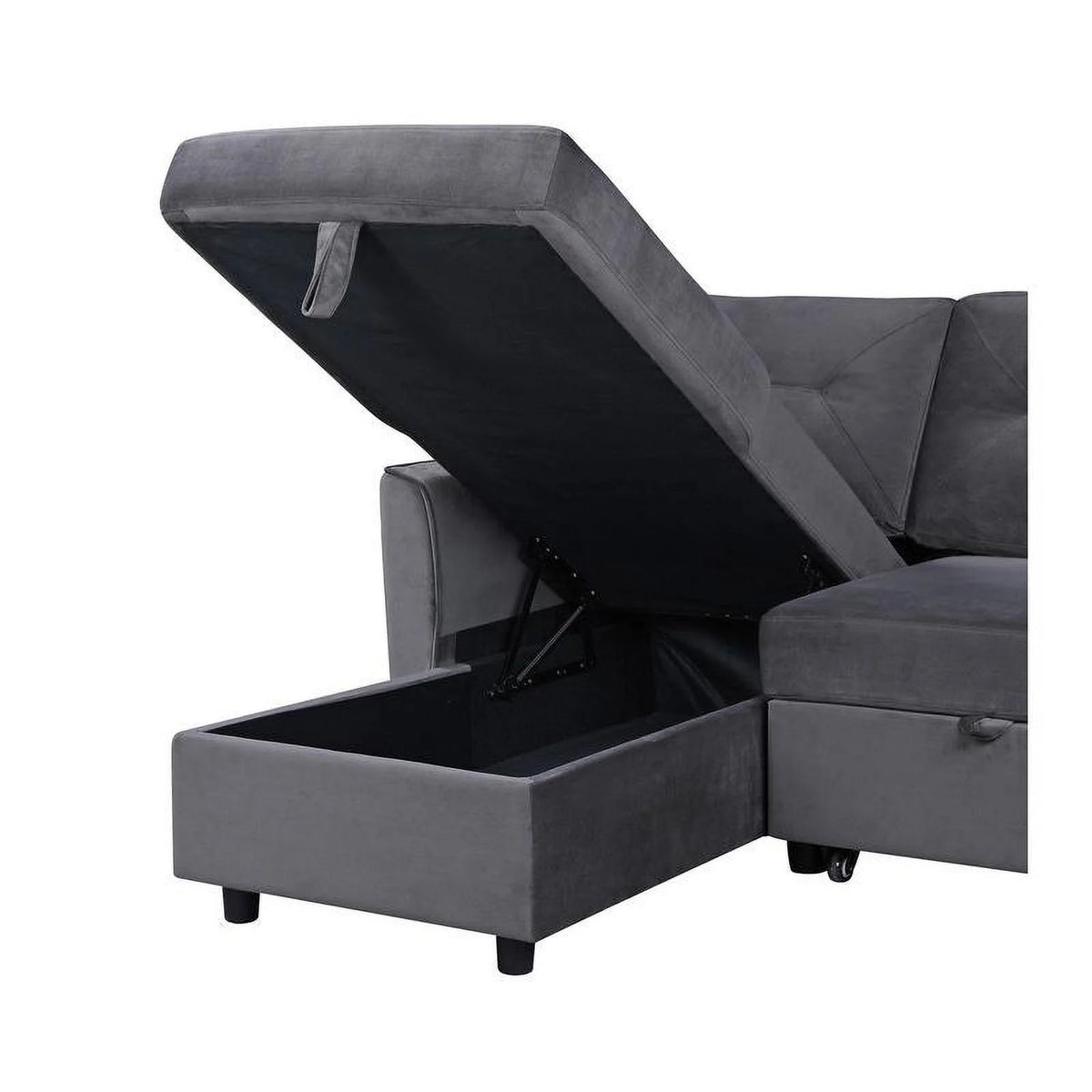 Dark Gray Velvet Reversible Sleeper Sectional Sofa with Storage Chaise F242783
