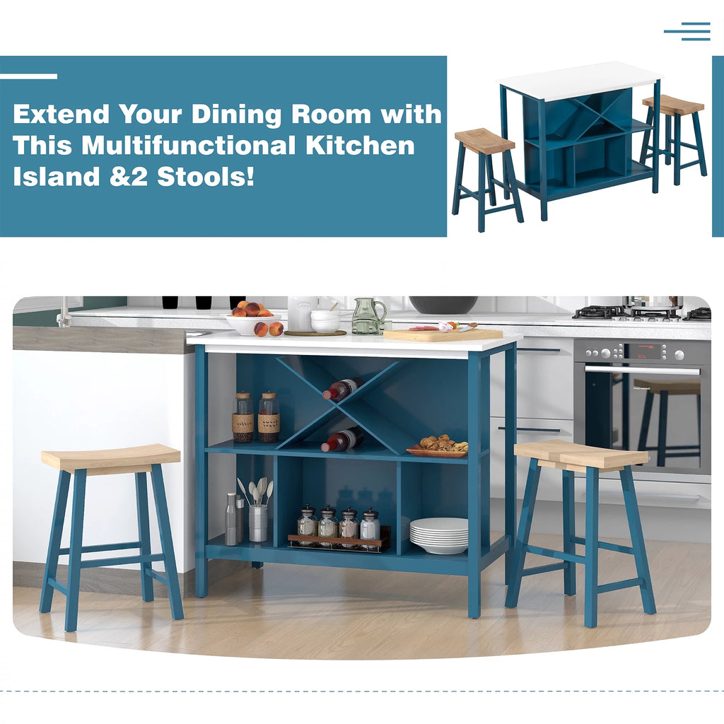 3-piece Wood Kitchen Island Set with 2 Seatings G673