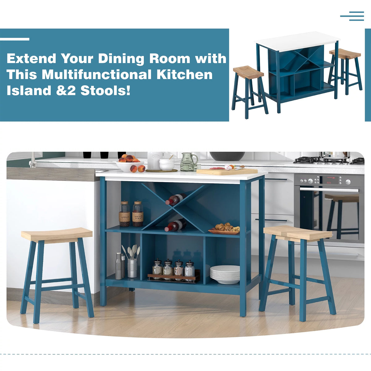 3-piece Wood Kitchen Island Set with 2 Seatings G673