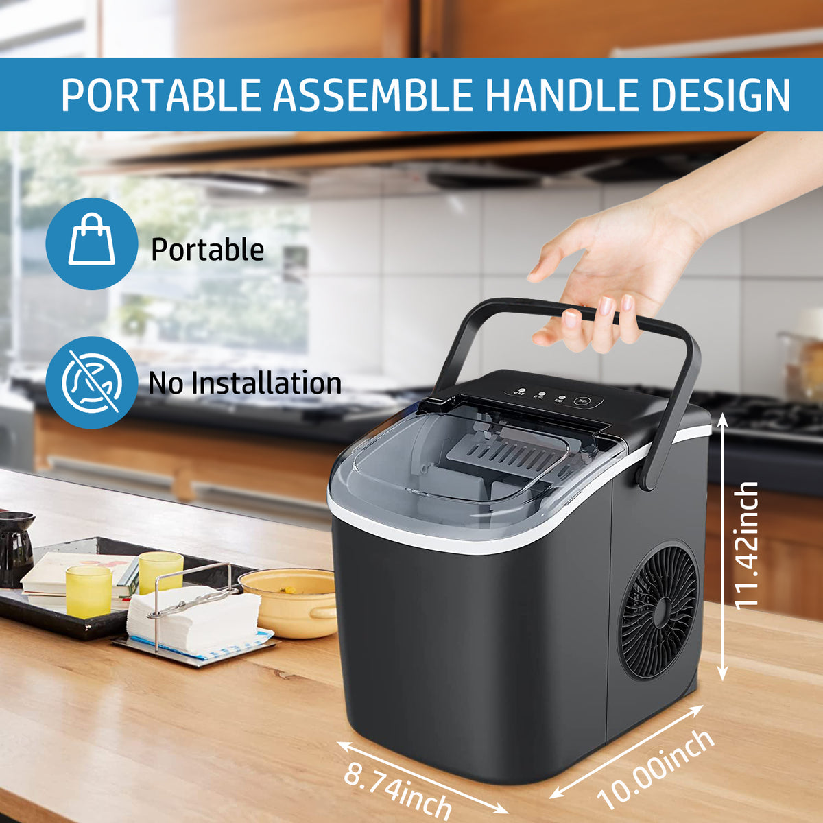 Black Countertop Ice Maker with Handle Y65659