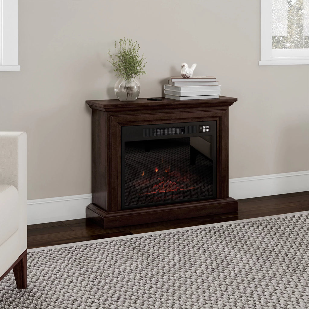Brown Mobile Electric Fireplace with Mantel and Remote Control F3236