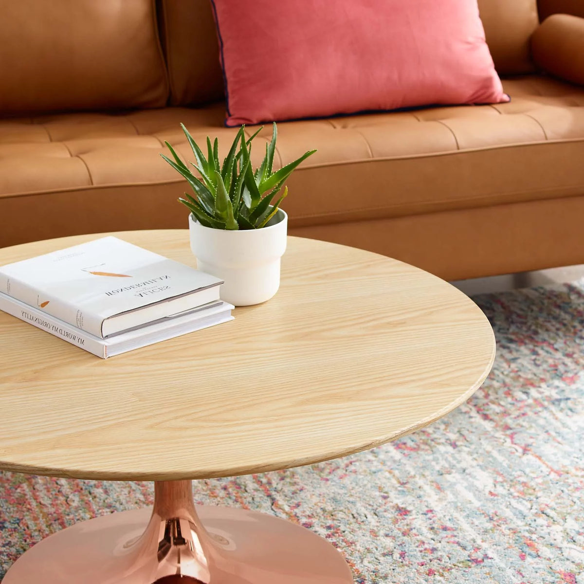 Round Wood Metal Coffee Table Z595