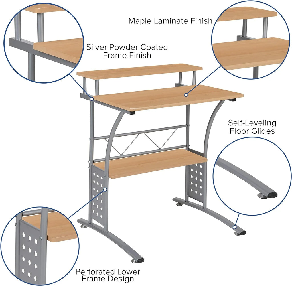28 Inches Wide Computer Desk with Monitor Platform and Storage Shelf N249