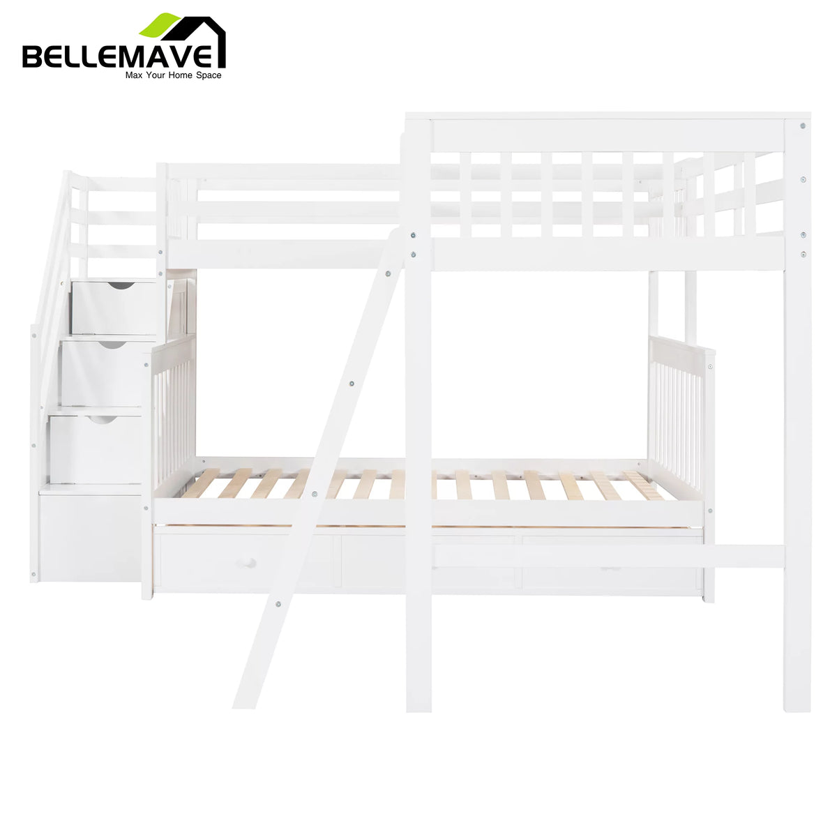 L-Shaped Twin over Full Size Bunk Beds with Storage Stairs and Drawers C862450