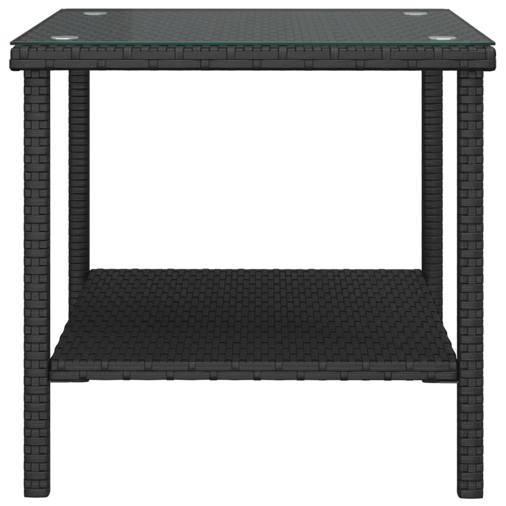 Black Poly Rattan and Tempered Glass Side Table P5166