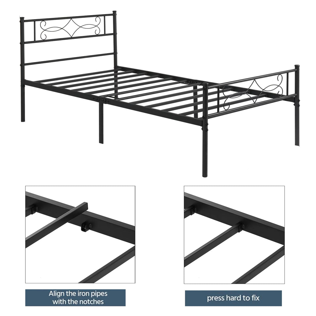 Twin Size Black Metal Platform Bed Frame with Headboard X44191