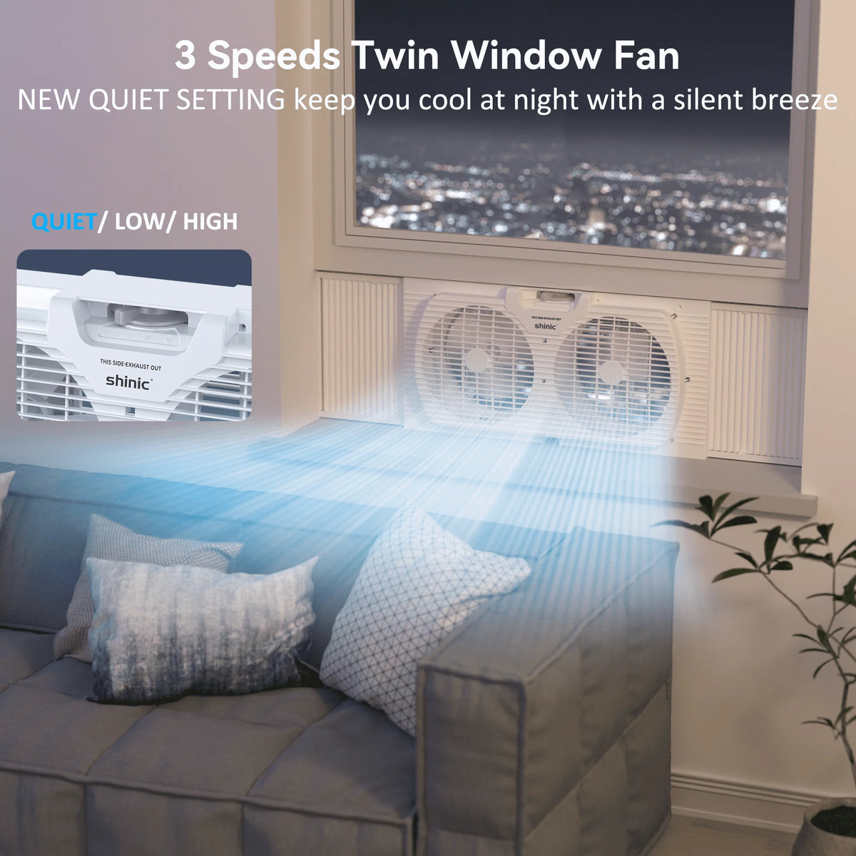 9 3-Speed Twin Window Fan with Bug Screen, White U503597