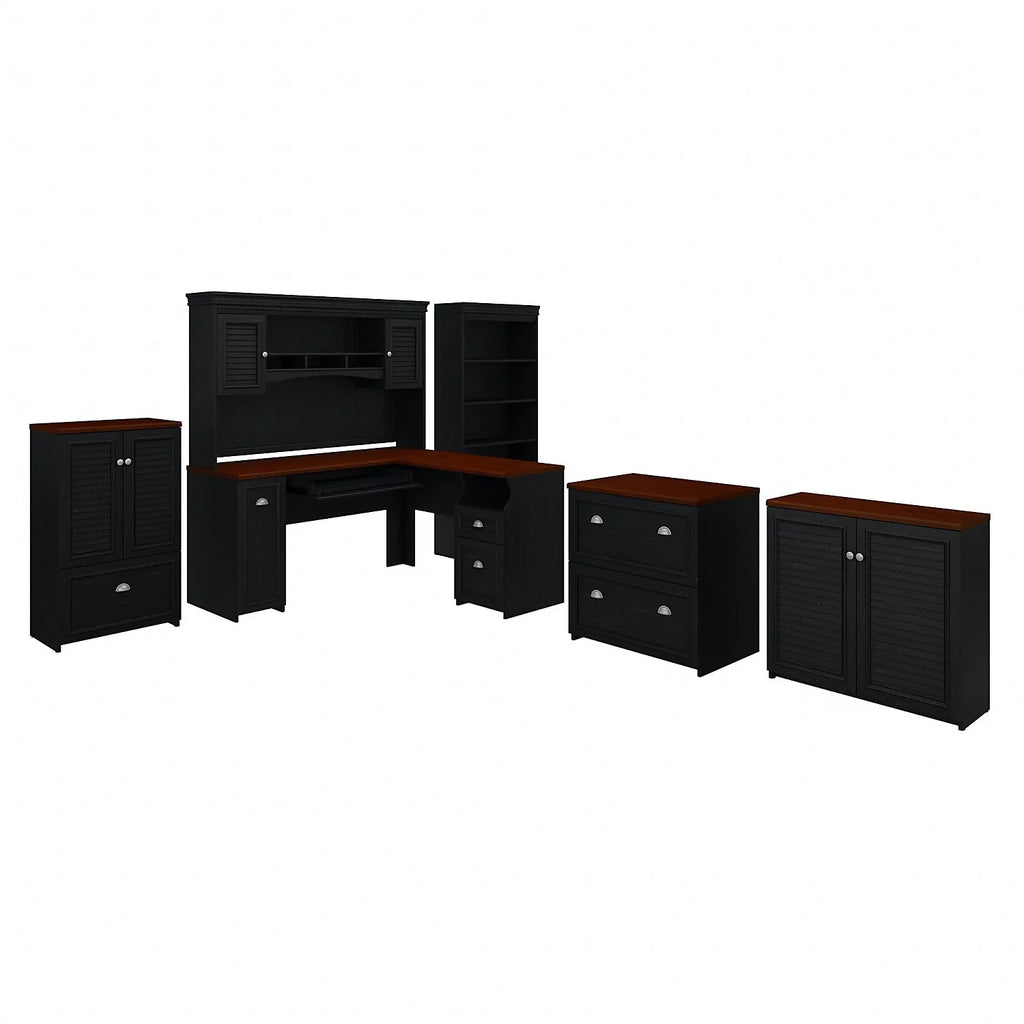 Black L Shaped Desk with Hutch and Storage C30032