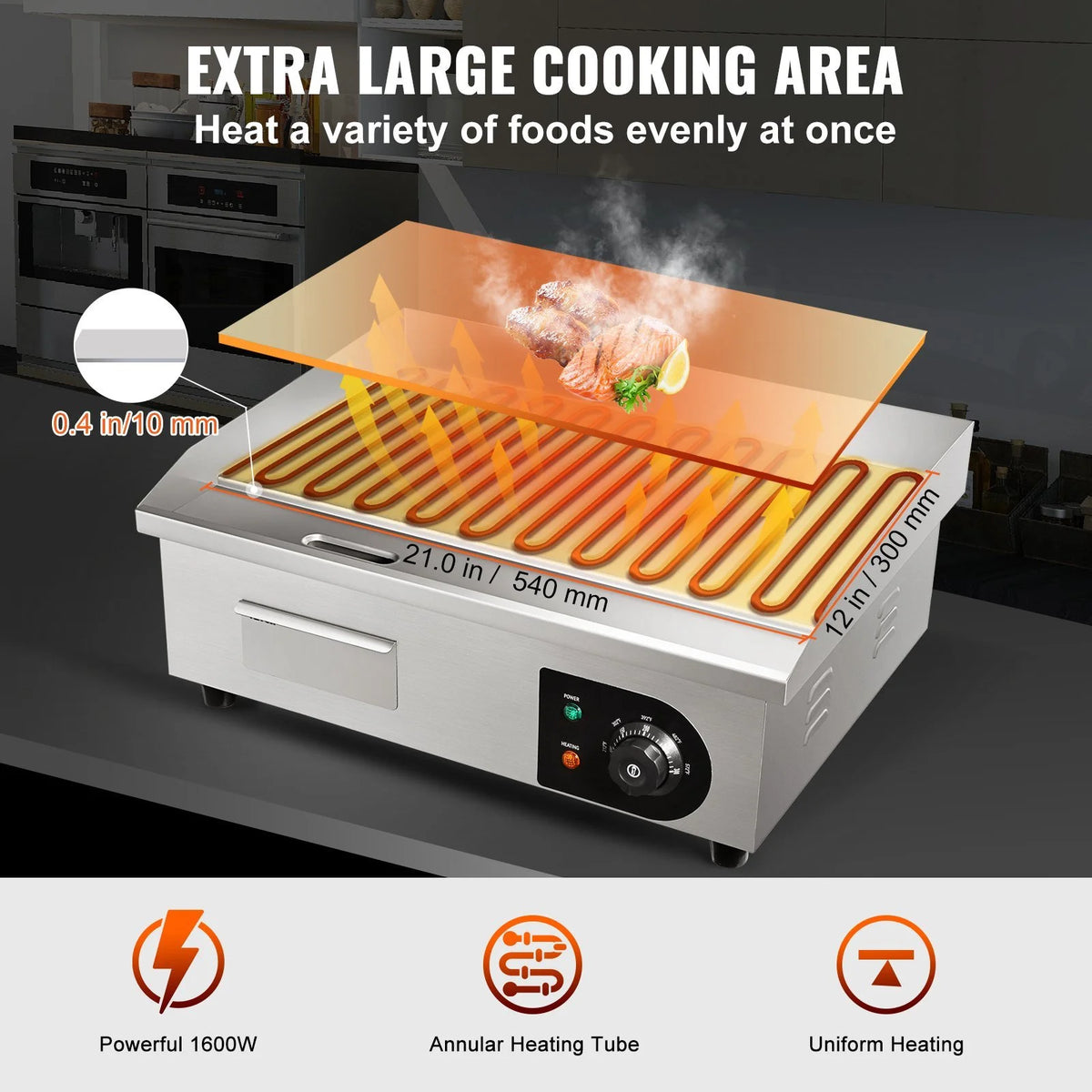 21" 1600W Stainless Steel Electric Griddle M760