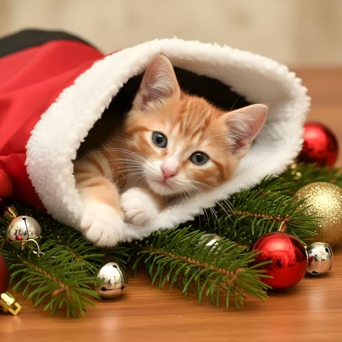 Christmas Cat Tunnel Tube with Balls, 3 Way Crinkle Paper Spring-Steel Frame D3671