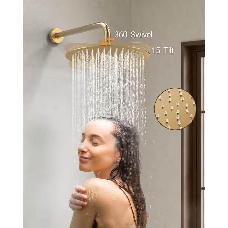 Wall Mounted Dual Shower Head and Handheld Shower Head 2.5 GPM Brushed Gold T721