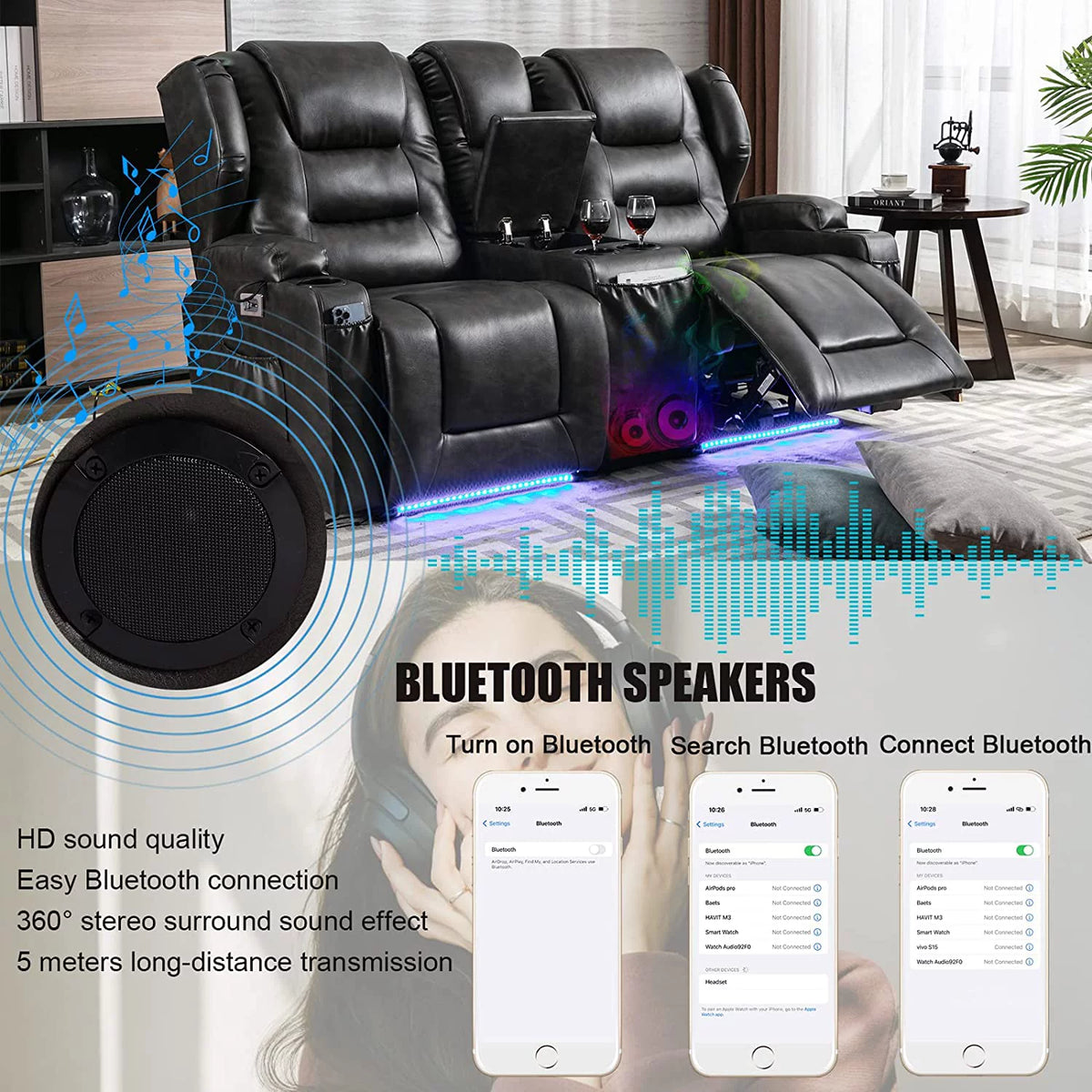 Electric Power Recline Sofa with Console Q46078