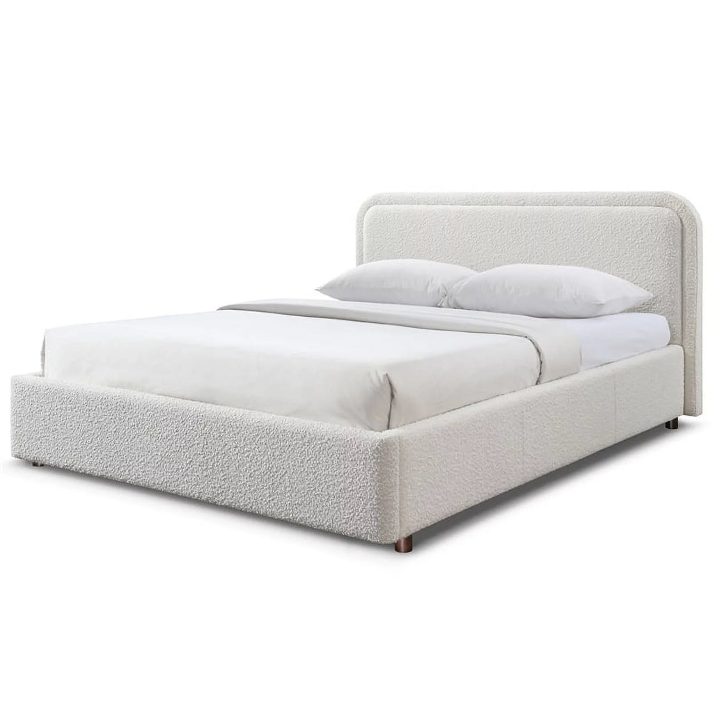 Queen Upholstered Platform Bed in White Boucle Fabric O45037