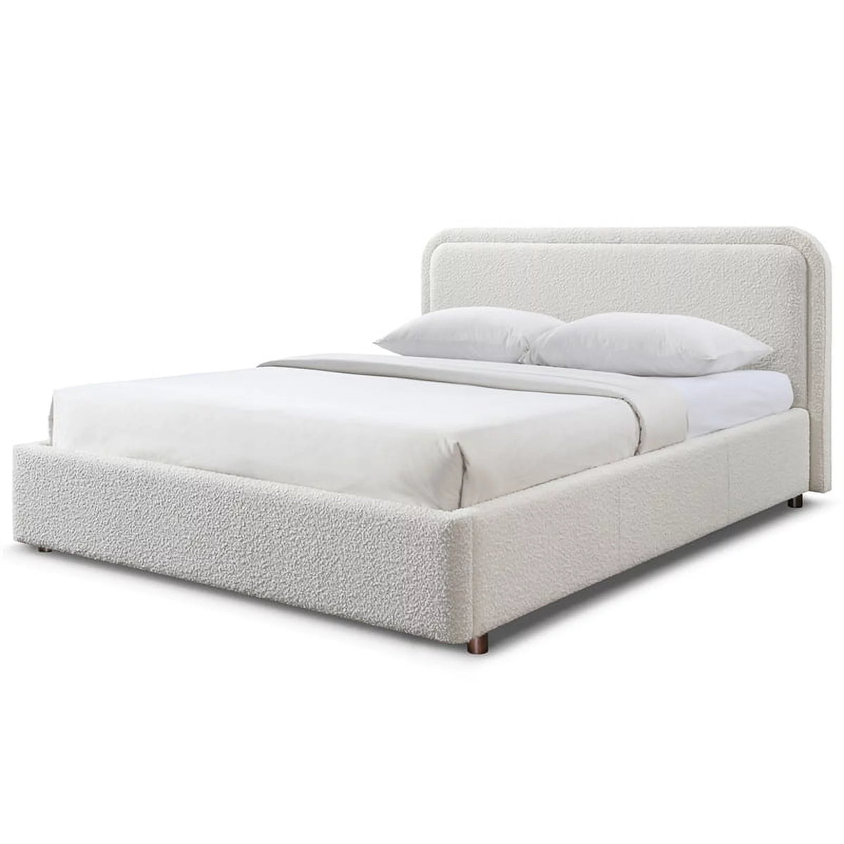 Queen Upholstered Platform Bed in White Boucle Fabric O45037