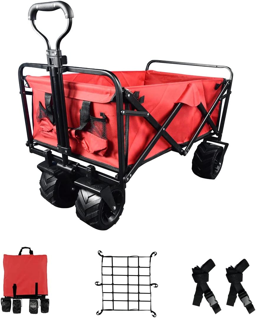 Collapsible Heavy Duty Beach Wagon Cart with Universal Wheels Adjustable Handle Y5036